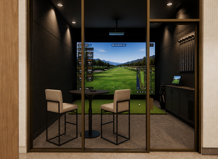 Le golf intérieur comme aire commune de LUX Gouverneur condos locatifs 55+